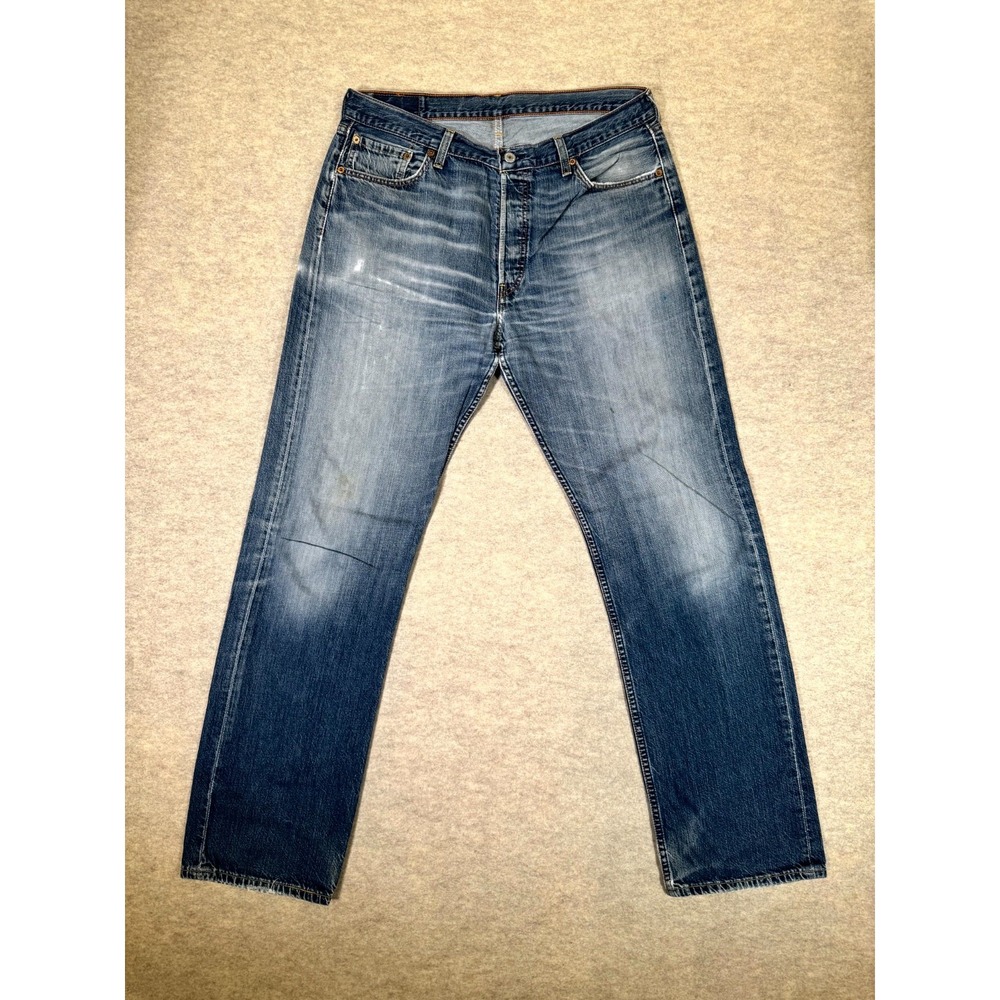 Levis 501 Straight Leg Jeans Mens 36x34 Blue Denim‎ Cotton Mid Rise Button Fly